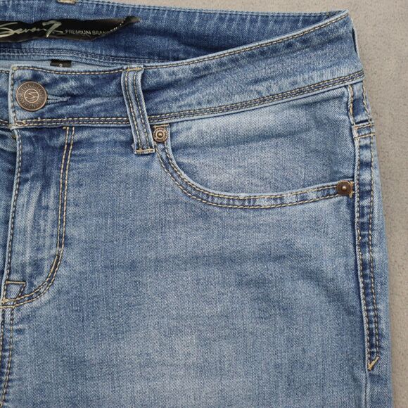 Seven 7 Premium Pants Womens 8 Blue Embroidered Mid Rise Ankle Straight Jeans - Picture 12 of 16